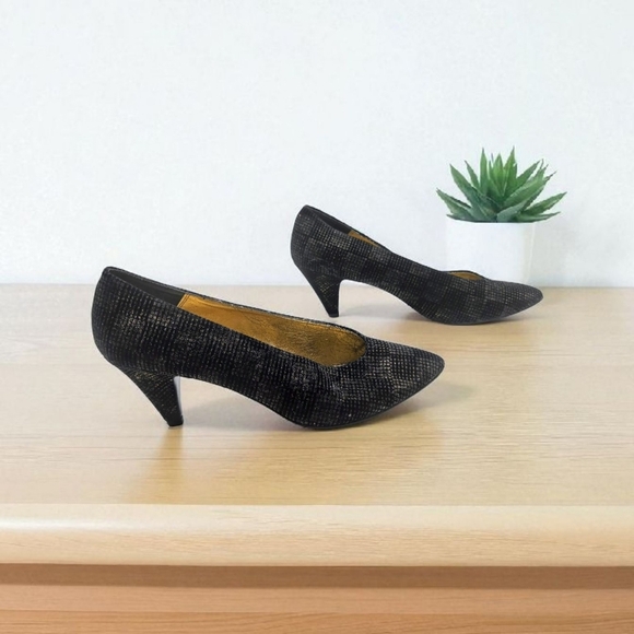 Vintage Nina Sz 10  Black Sparkle Women's Heels - Picture 1 of 9